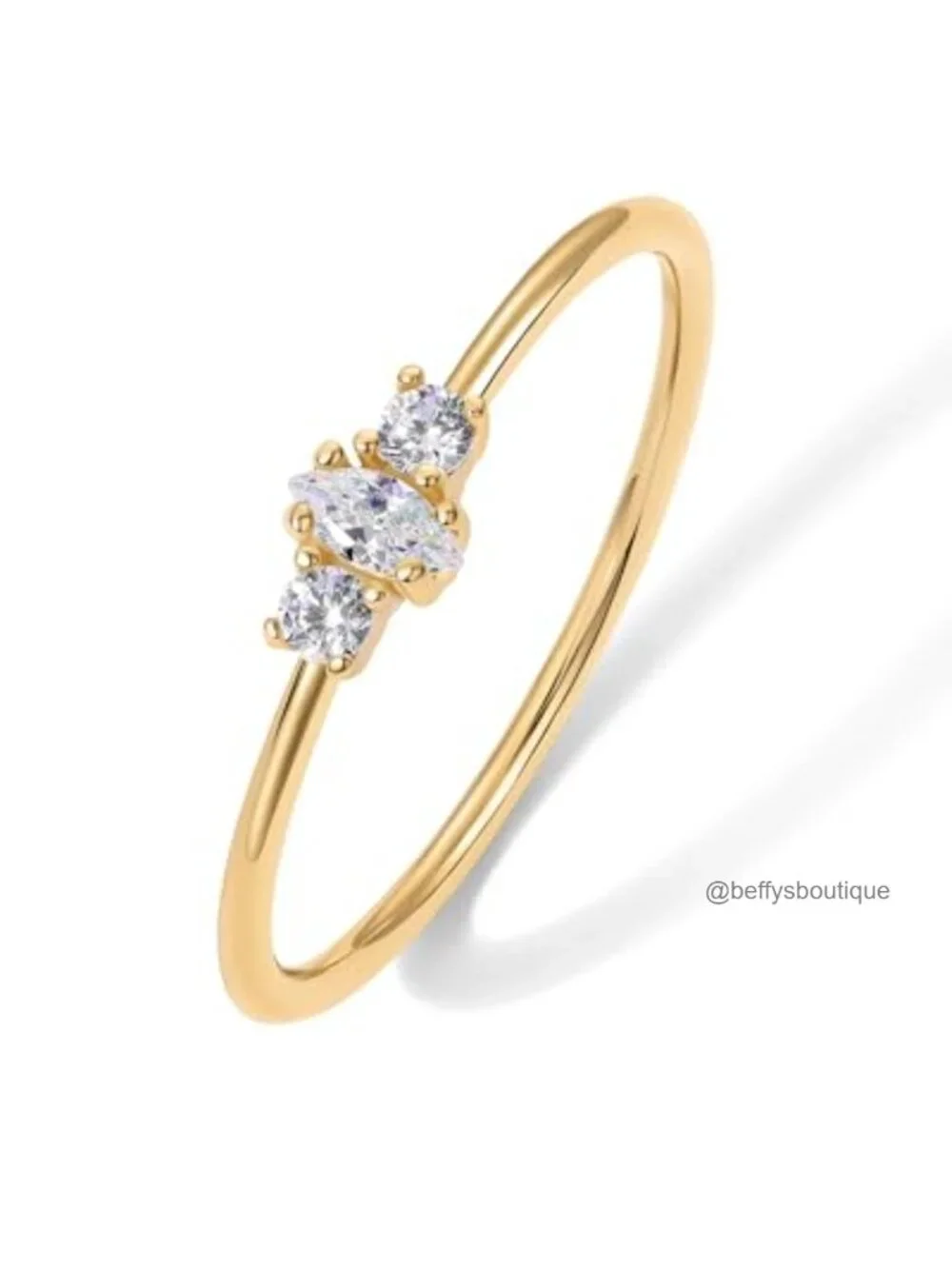 Gold Plated Marquise Round CZ Stackable Rings - Dainty Thin Band for Women